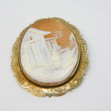 Gold on Sterling Silver Carved Shell Rural Scene Cameo Brooch Vintage 1981 Birmingham