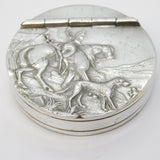 Sterling Silver Embossed Stag Hunting Scene Snuff Box Vintage c1980 Sheffield