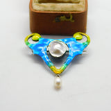 Art Nouveau Sterling Silver Enamel Blistered Pearl Brooch c1890 Antique Victoria