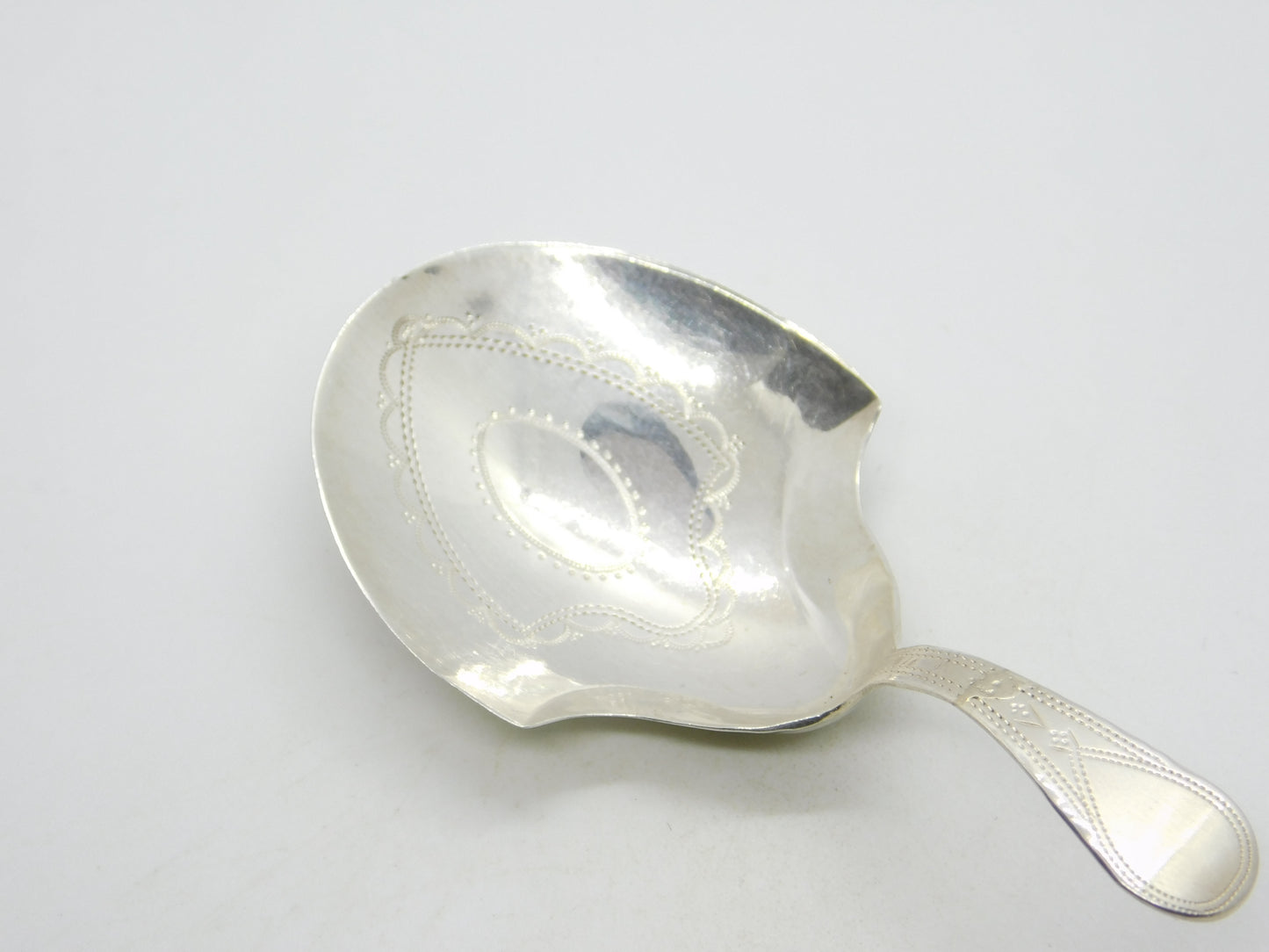 George III Sterling Silver Bright Cut Tea Caddy Spoon Antique 1795 Birmingham