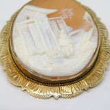 Gold on Sterling Silver Carved Shell Rural Scene Cameo Brooch Vintage 1981 Birmingham