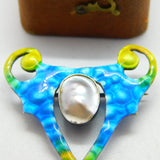 Art Nouveau Sterling Silver Enamel Blistered Pearl Brooch c1890 Antique Victoria