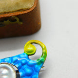 Art Nouveau Sterling Silver Enamel Blistered Pearl Brooch c1890 Antique Victoria