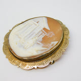 Gold on Sterling Silver Carved Shell Rural Scene Cameo Brooch Vintage 1981 Birmingham