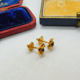 Pair Of 18ct Yellow Gold & Garnet Floral Stud Earrings Vintage c1970 750 marks