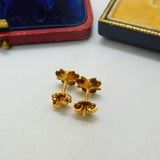 Pair Of 18ct Yellow Gold & Garnet Floral Stud Earrings Vintage c1970 750 marks