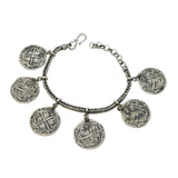 Sterling Silver Medieval Style Hammered Coin Byzantine Bracelet Vintage c1970s
