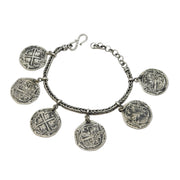 Sterling Silver Medieval Style Hammered Coin Byzantine Bracelet Vintage c1970s