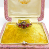 Victorian 15ct Yellow Gold, Almandine Garnet Floral Ring 1867 Birmingham Antique
