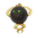 WW1-era 9ct Yellow Gold & Wooden 'Touch Wud' Lucky Charm Antique c1915