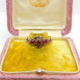 Victorian 15ct Yellow Gold, Almandine Garnet Floral Ring 1867 Birmingham Antique