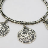 Sterling Silver Medieval Style Hammered Coin Byzantine Bracelet Vintage c1970s