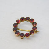 Victorian 9ct Rose Gold & Bohemian Garnet Set Wreath Brooch Antique c1880