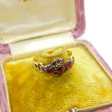 Victorian 15ct Yellow Gold, Almandine Garnet Floral Ring 1867 Birmingham Antique