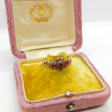 Victorian 15ct Yellow Gold, Almandine Garnet Floral Ring 1867 Birmingham Antique