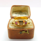 Victorian 18ct Gold, Diamond & Ruby Boat or Gypsy Ring 1889 Antique Birmingham