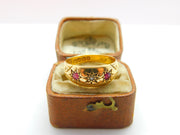 Victorian 18ct Gold, Diamond & Ruby Boat or Gypsy Ring 1889 Antique Birmingham