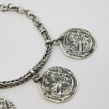 Sterling Silver Medieval Style Hammered Coin Byzantine Bracelet Vintage c1970s
