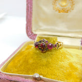 Victorian 15ct Yellow Gold, Almandine Garnet Floral Ring 1867 Birmingham Antique