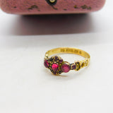 Victorian 15ct Yellow Gold, Almandine Garnet Floral Ring 1867 Birmingham Antique