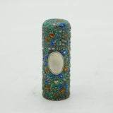 Victorian Sterling Silver & Enamel Floral Pattern Scent Bottle Antique Chester