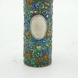 Victorian Sterling Silver & Enamel Floral Pattern Scent Bottle Antique Chester