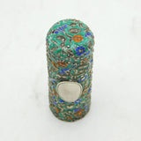 Victorian Sterling Silver & Enamel Floral Pattern Scent Bottle Antique Chester