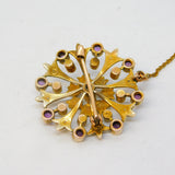 Victorian 15ct Yellow Gold, Amethyst & Seed Pearl Floral Brooch Antique c1890