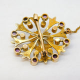 Victorian 15ct Yellow Gold, Amethyst & Seed Pearl Floral Brooch Antique c1890