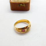 Victorian 18ct Gold, Diamond & Ruby Boat or Gypsy Ring 1889 Antique Birmingham