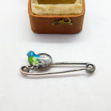 Edwardian Sterling Silver Guilloche Enamel Chick in the Egg Brooch c1910 Antique