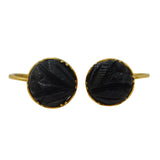 14ct Yellow Gold Carved Whitby Jet Floral Hook Earrings Antique c1900 Victorian