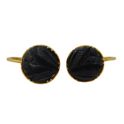 14ct Yellow Gold Carved Whitby Jet Floral Hook Earrings Antique c1900 Victorian
