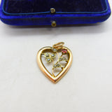 Edwardian 9ct Rose Gold, Seed Pearl Garnet Heart Drop Pendant c1910
