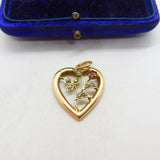 Edwardian 9ct Rose Gold, Seed Pearl Garnet Heart Drop Pendant c1910