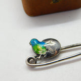 Edwardian Sterling Silver Guilloche Enamel Chick in the Egg Brooch c1910 Antique