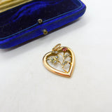 Edwardian 9ct Rose Gold, Seed Pearl Garnet Heart Drop Pendant c1910