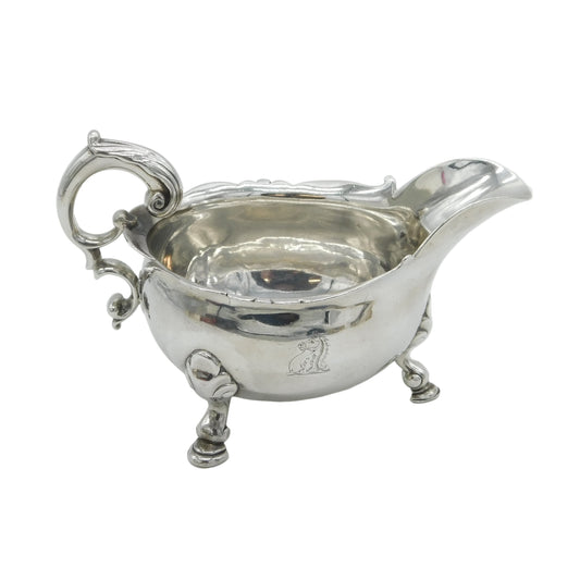 George II Sterling Silver Crested Paw Foot Sauce Boat Antique 1742 London