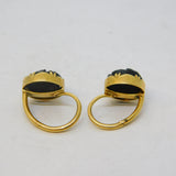 14ct Yellow Gold Carved Whitby Jet Floral Hook Earrings Antique c1900 Victorian