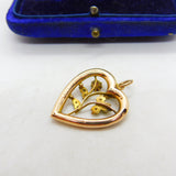 Edwardian 9ct Rose Gold, Seed Pearl Garnet Heart Drop Pendant c1910