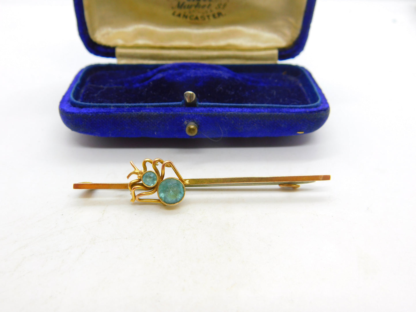 Edwardian 9ct Yellow Gold, Blue Topaz Set Spider or Bug Brooch c1910 Antique