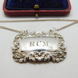 Early Victorian Sterling Silver Bright Cut Rum Decanter Label Antique 1841