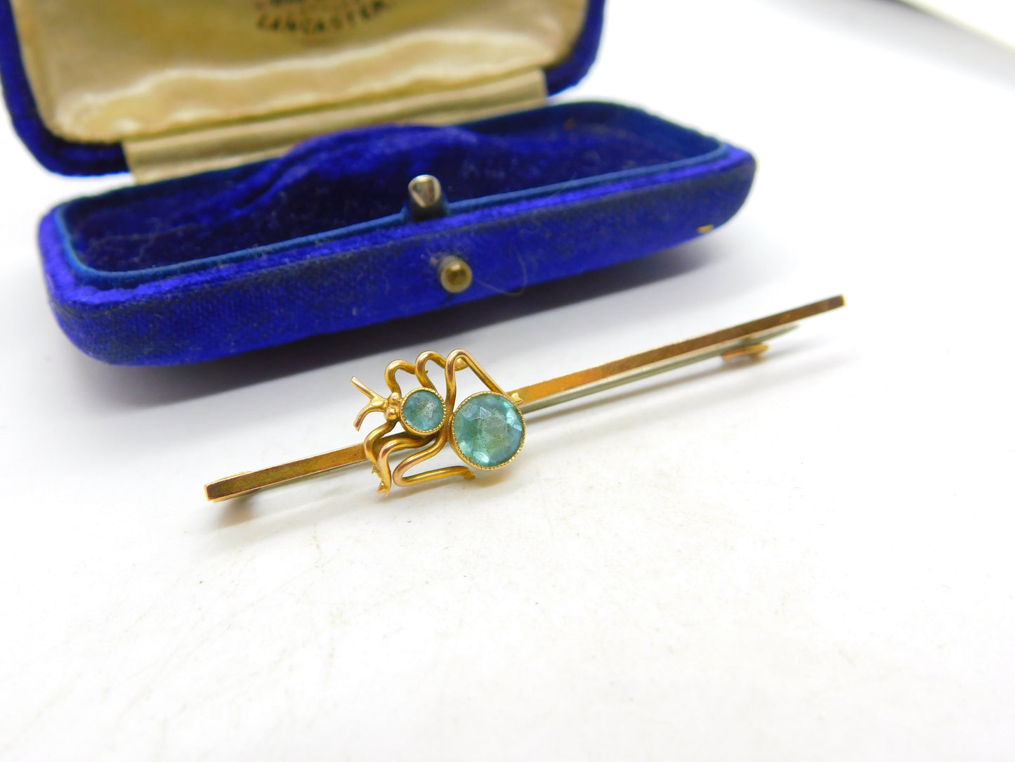 Edwardian 9ct Yellow Gold, Blue Topaz Set Spider or Bug Brooch c1910 Antique