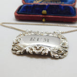 Early Victorian Sterling Silver Bright Cut Rum Decanter Label Antique 1841