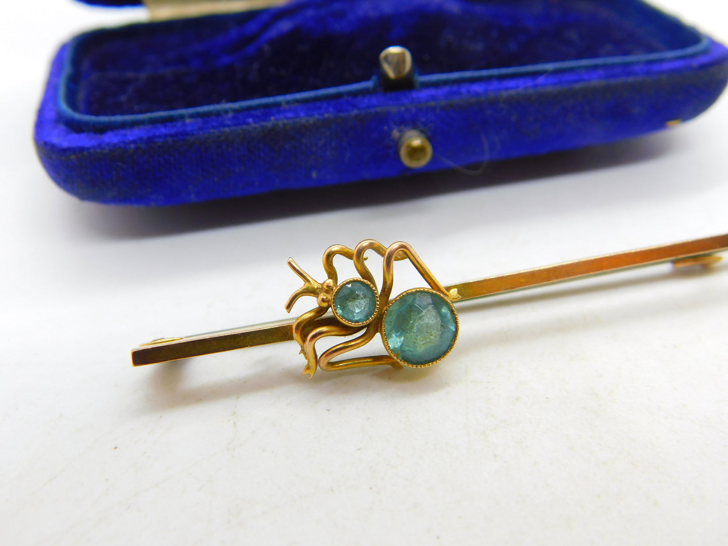 Edwardian 9ct Yellow Gold, Blue Topaz Set Spider or Bug Brooch c1910 Antique