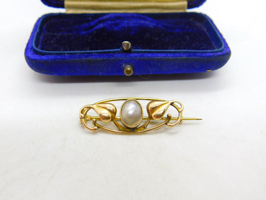 Murrle Bennett Style 9ct Gold Blistered Pearl Leaf Brooch c1910 Antique