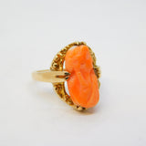 19th Century 10ct Gold, Carved Red Coral Cameo Dress Ring Antique c1880