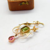 Edwardian Suffragette 9ct Gold, Peridot, Pearl & Topaz Lavalier Pendant Antique