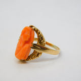 19th Century 10ct Gold, Carved Red Coral Cameo Dress Ring Antique c1880