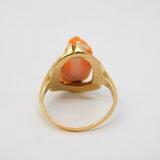 19th Century 10ct Gold, Carved Red Coral Cameo Dress Ring Antique c1880